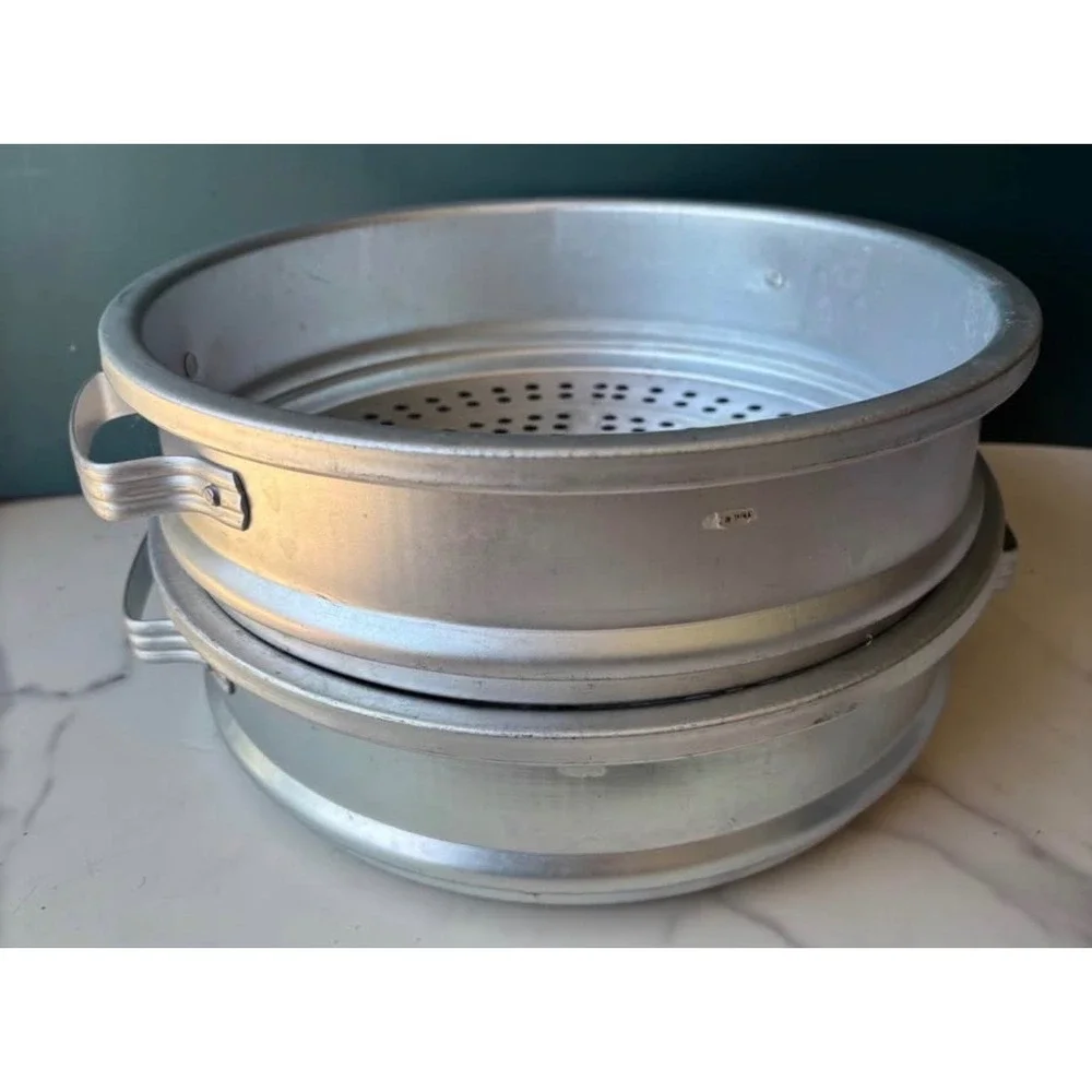 Aluminum Steamer Basket Set Two Tier Stackable Round Kitchen Cookware 10in
